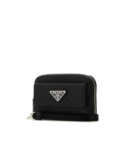 Prada Black Triangle-Logo Zipped Wallet for men