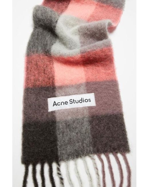 Acne White Logo-Appliqué Checked Scarf