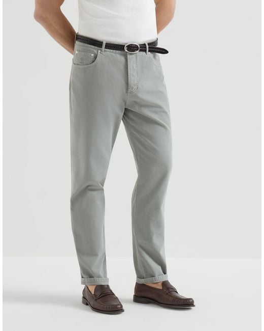 Brunello Cucinelli Gray Garment-Dyed Five-Pocket Trousers for men