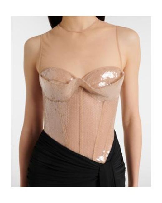 David Koma Black Sequined Paneled Bustier Gown