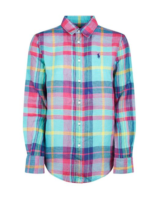 Polo Ralph Lauren Blue Checked Curved Hem Shirt