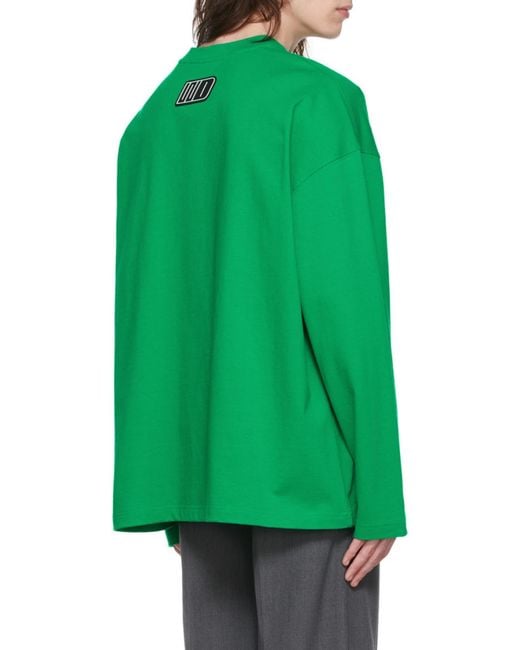 we11done Green Logo-Print Long-Sleeved T-Shirt for men