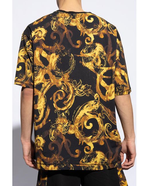 Versace Jeans Black Watercolour Couture-Print Cotton T-Shirt for men