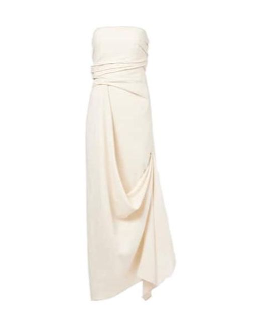 Staud White Caravaggio Draped Linen Maxi Dress