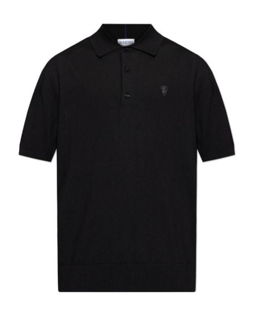 Burberry Black Logo Embroidered Knitted Polo Shirt for men