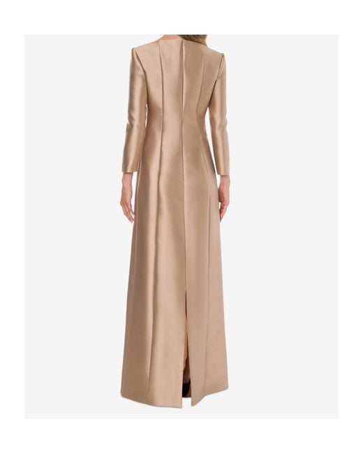 Alberta Ferretti Natural Long-Sleeved Mikado Evening Dress