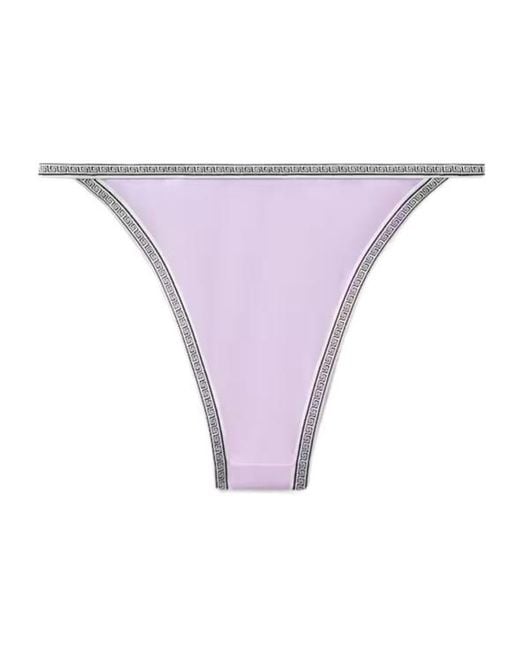 Versace Purple Embroidered-Logo Bikini Bottoms
