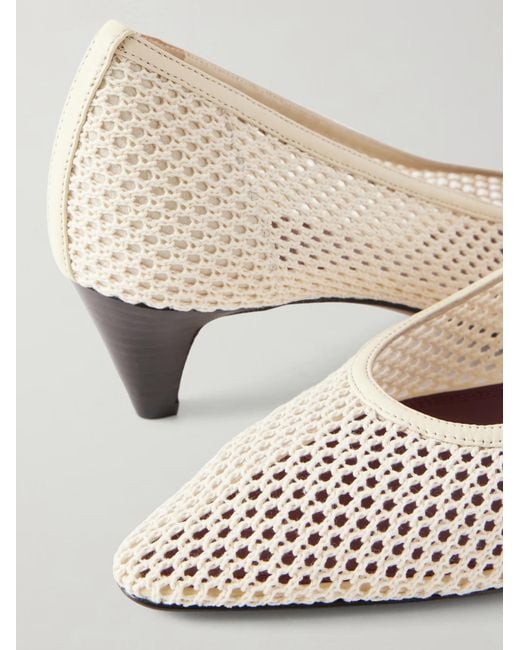 Neous White Leather-Trimmed Woven Pumps