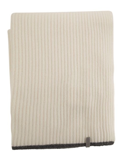 Brunello Cucinelli White Cashmere Scarf