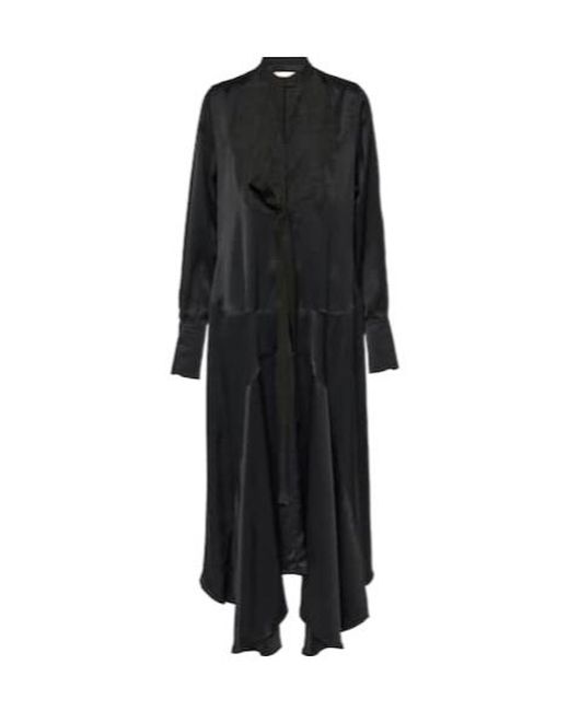 Plan C Black Asymmetric Pleated Midi Dress