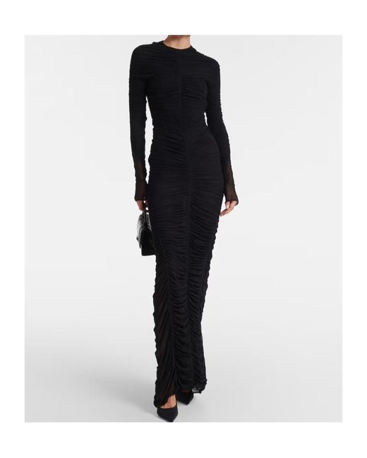 Mugler Black Pleated Back Mesh Dress