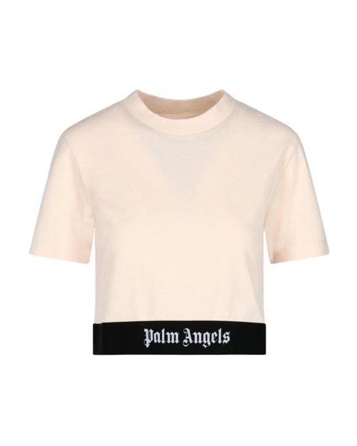 Palm Angels Natural Logo-Print Short-Sleeve T-Shirt