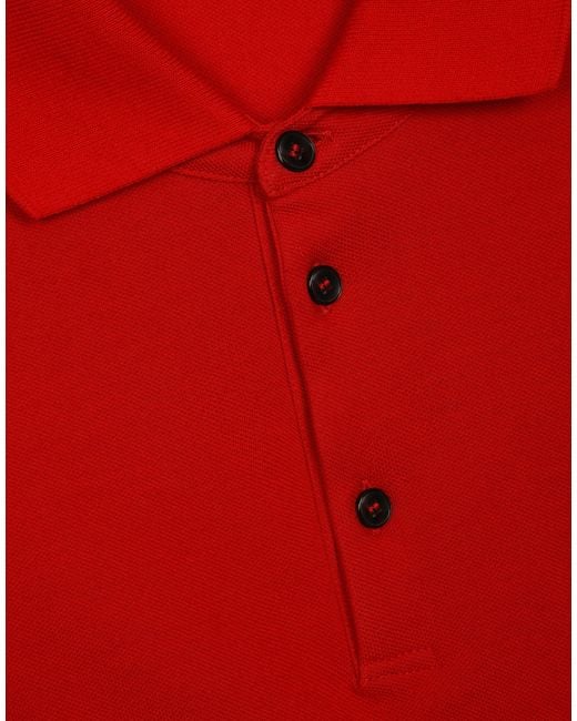 Dolce & Gabbana Red Cotton Piqué Polo-Shirt With Branded Tag for men