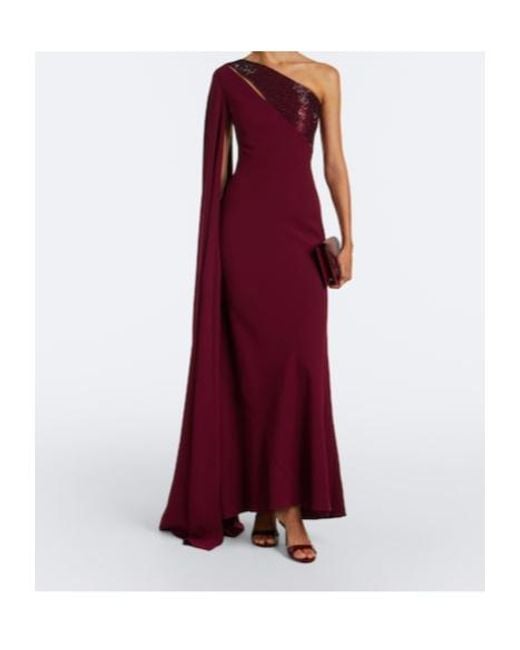 Roland Mouret Purple Embellished Caped One-Shoulder Gown