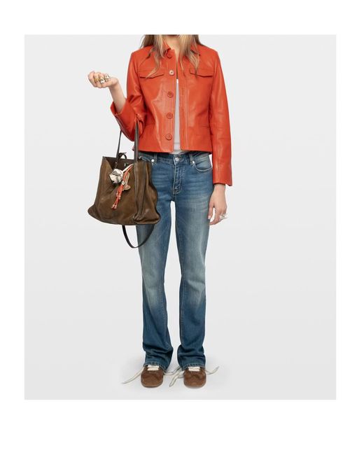 Zadig & Voltaire Orange Long-Sleeve Leather Jacket