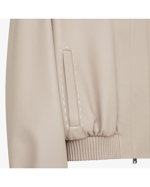 Fendi Natural Dove Leather Bomber Jacket