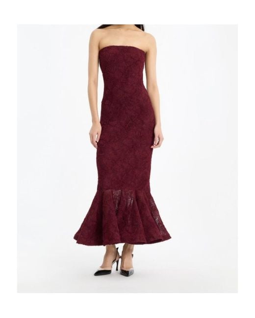 ROTATE BIRGER CHRISTENSEN Red Strapless Floral Mesh Dress