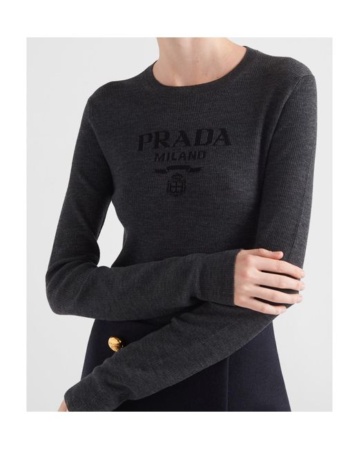 Prada Black Superfine Wool Crew-Neck Sweater