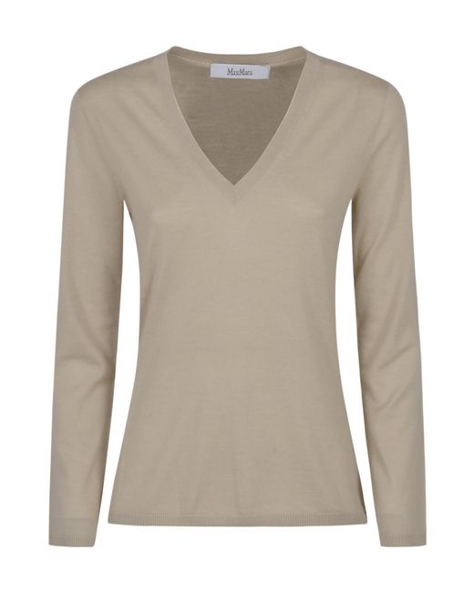 Max Mara Gray V-Neck Long-Sleeved Jumper