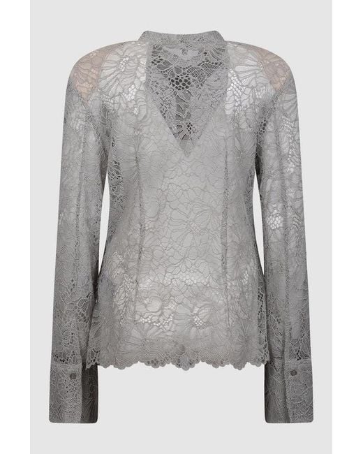 ROTATE BIRGER CHRISTENSEN Gray Flower Mesh Shirt