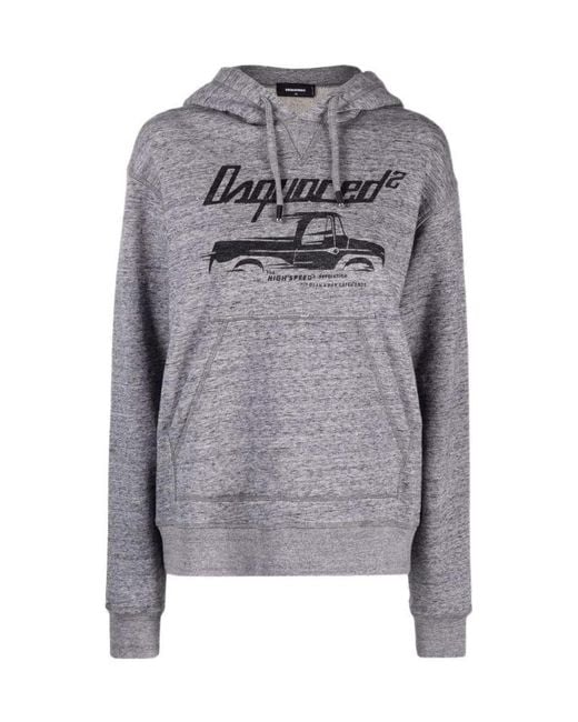 DSquared² Gray Logo Printed Drawstring Hoodie