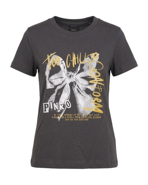 Pinko Black Bow-Print Logo-Print T-Shirt
