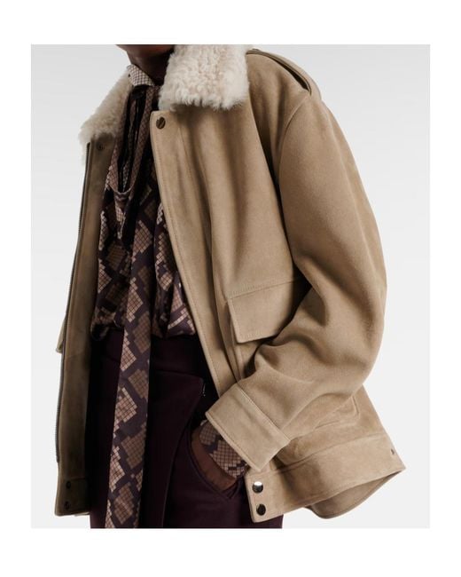 Nour Hammour Natural Drey Shearling-Trimmed Suede Jacket