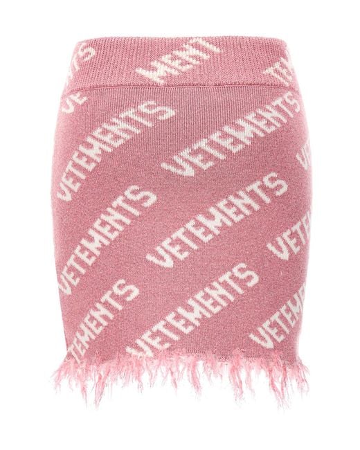 Vetements Pink Monogram Frayed Mini Skirt