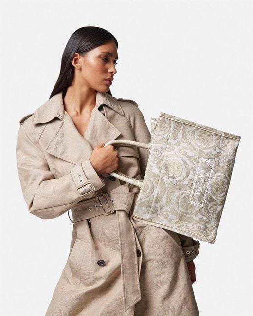 Versace Natural Athena Logo Embroidered Tote Bag