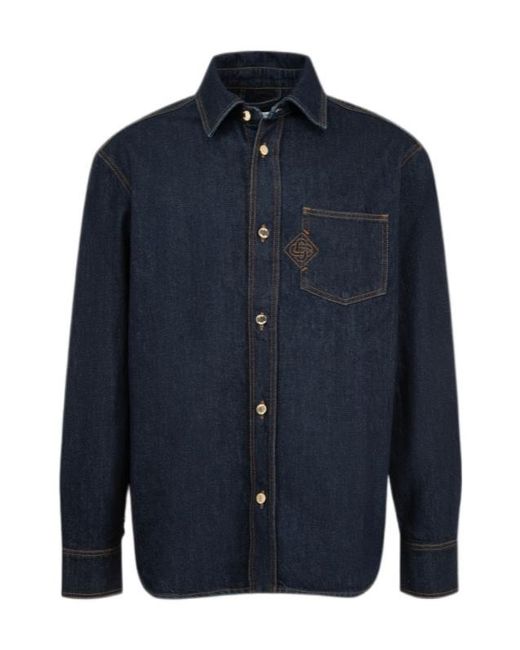 Casablanca Blue Logo-Embroidered Overshirt for men