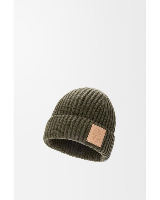 Loewe Green Logo Patch Knitted Beanie for men