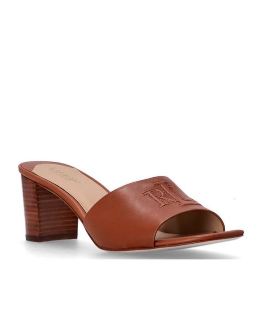 Ralph Lauren Brown Logo-Embossed Block-Heel Sandals