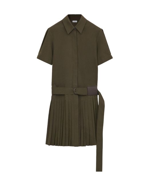 Loewe Green Pleated Cotton And Polyester Dress
