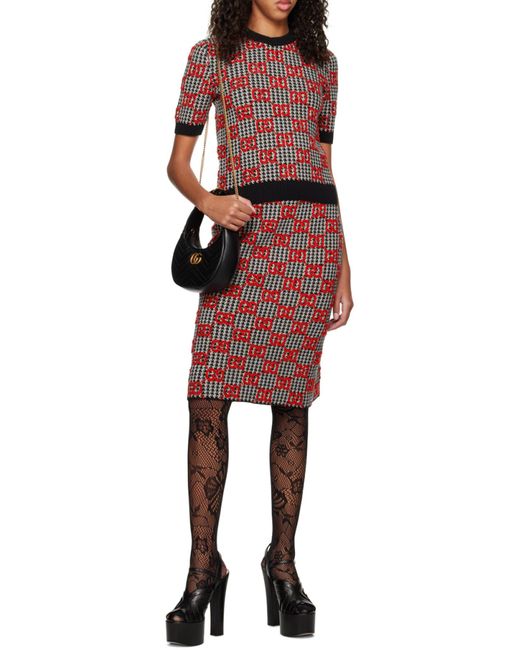 Gucci Red Gg Jacquard A-Line Skirt
