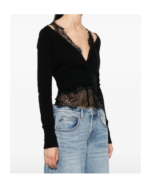Ermanno Scervino Black Lace-Trim Button-Up Cardigan