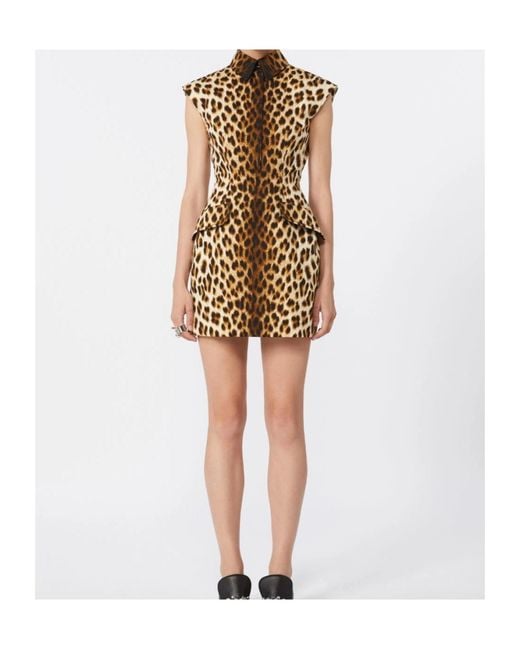 Sportmax Brown Cotton Mini Dress With Animal Print