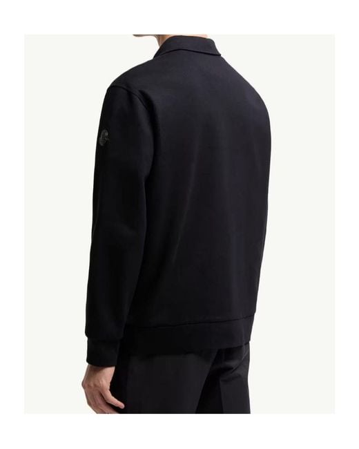 Moncler Blue Leather Logo Half-Zipper Sweatshirt for men