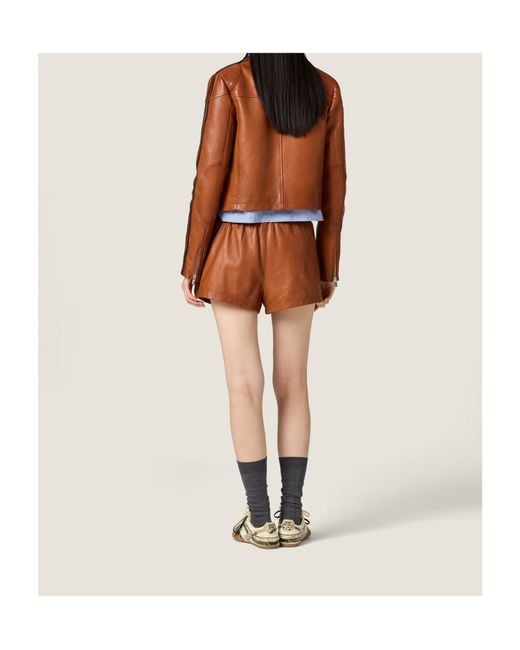 Miu Miu Brown Nappa Leather Shorts
