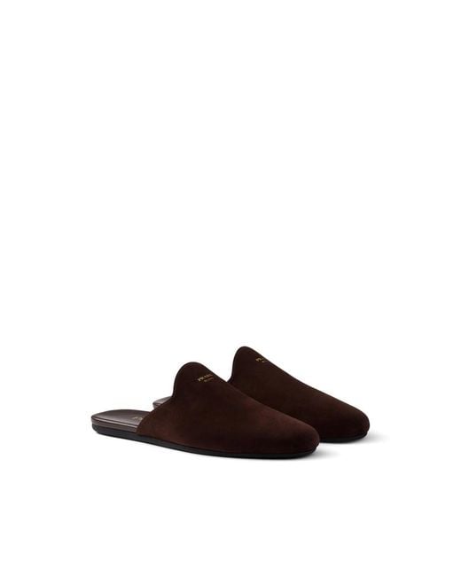 Prada Brown Round Toe Flat Slippers