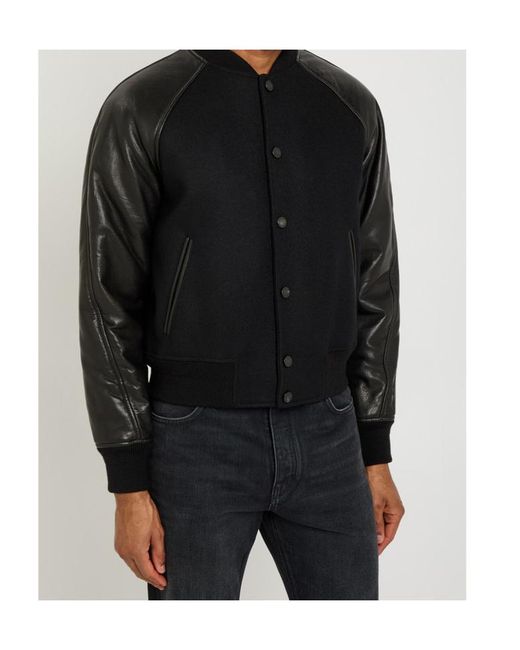 Givenchy Black Logo-Appliquéd Leather And Wool Bomber Jacket for men