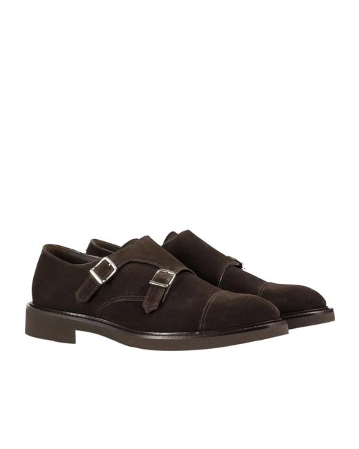 Doucal's Brown Earth Suede Double-Buckle Shoe for men