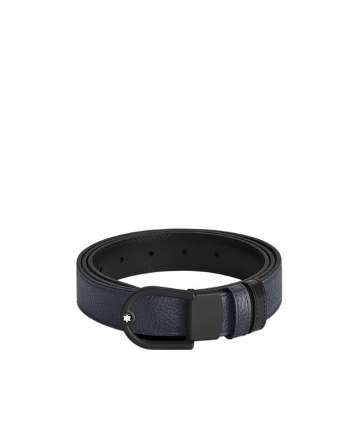 Montblanc Black Horseshoe Light Buckle Midnight 30Mm Reversible Leather Belt for men