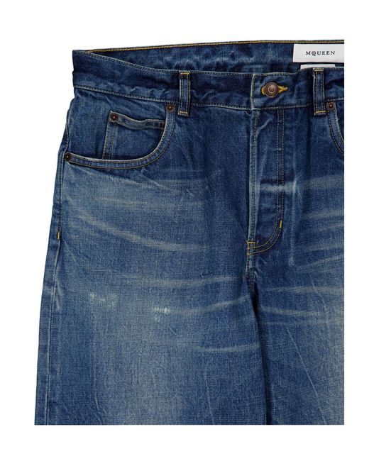 McQueen Blue Cotton Washed Jeans for men