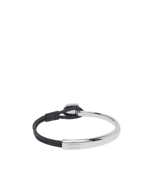 Ferragamo White Ferragamo Semi-Rigid Gancini Bracelet for men
