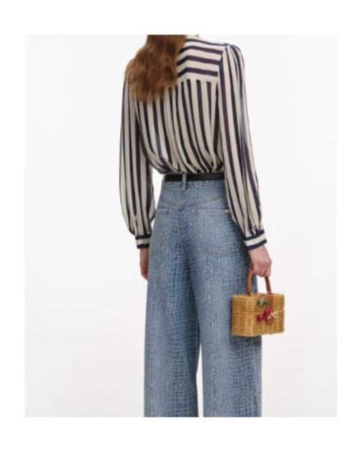 Self-Portrait Blue Stripe Tie Neck Blouse