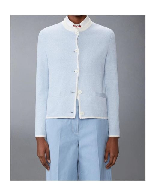 Thom Browne Blue Honeycomb-Knit Jacket