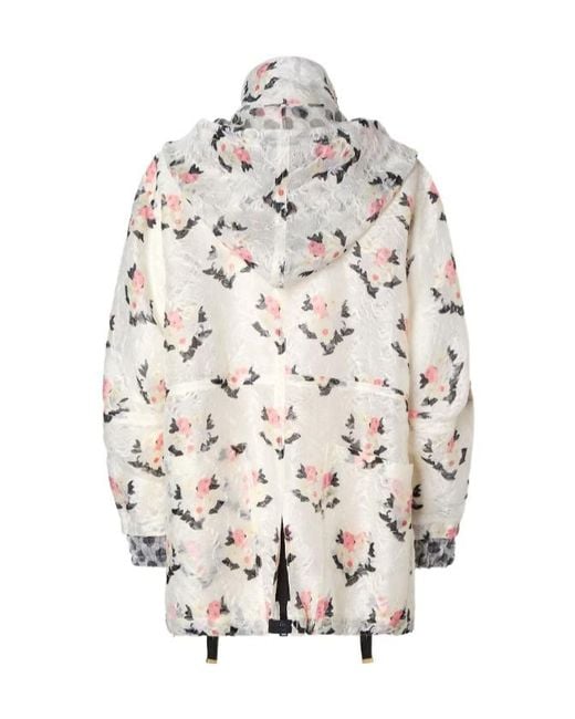 Fendi White Bouquet Motif Printed Hooded Lace Parka