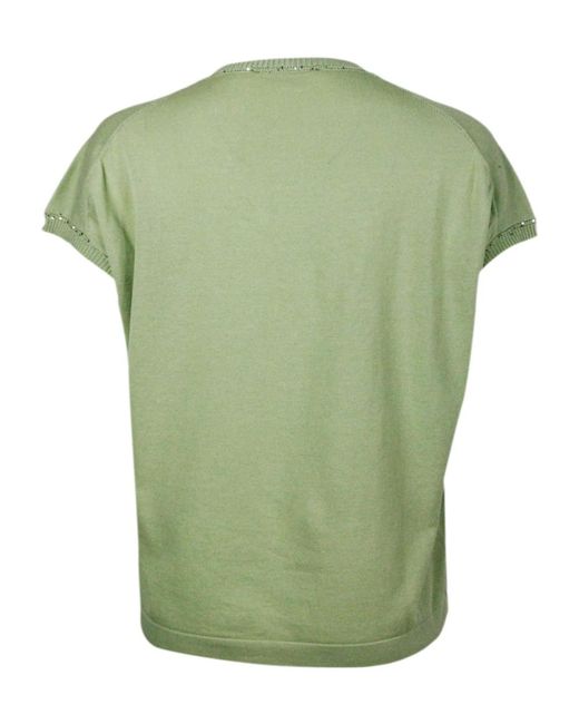 Fabiana Filippi Green Sequin-Detailed V-Neck Knitted Top