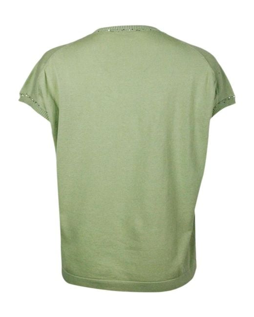 Fabiana Filippi Green Sequin-Detailed V-Neck Knitted Top