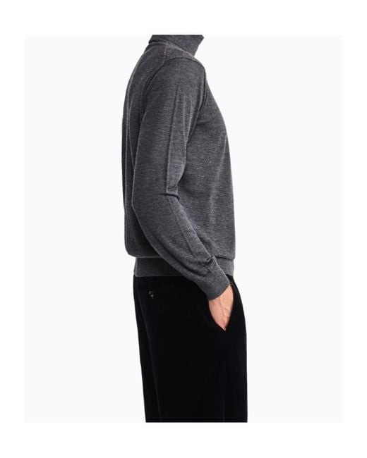 Giorgio Armani Gray Sweater Regular Fit Plain Knit Cashmere for men